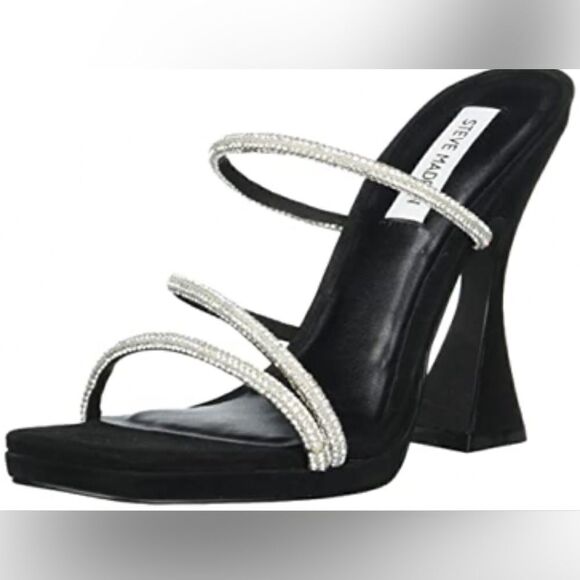 Steve Madden Women's Libbie Heeled Sandal, Black Nubuck - Picture 1 of 4